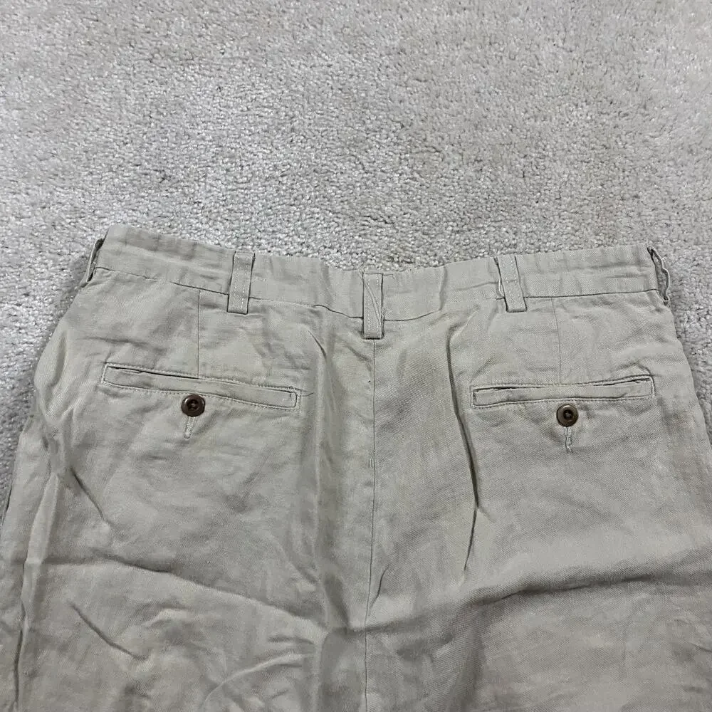 Brooks Brothers Pants Mens 35x30 Beige Irish Linen Pleated Dress Trousers Formal